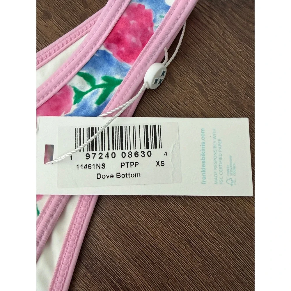 Frankies Bikinis Dove Bottom XS Pink Floral High Cut Cheeky Swimwear NWT 11461NS